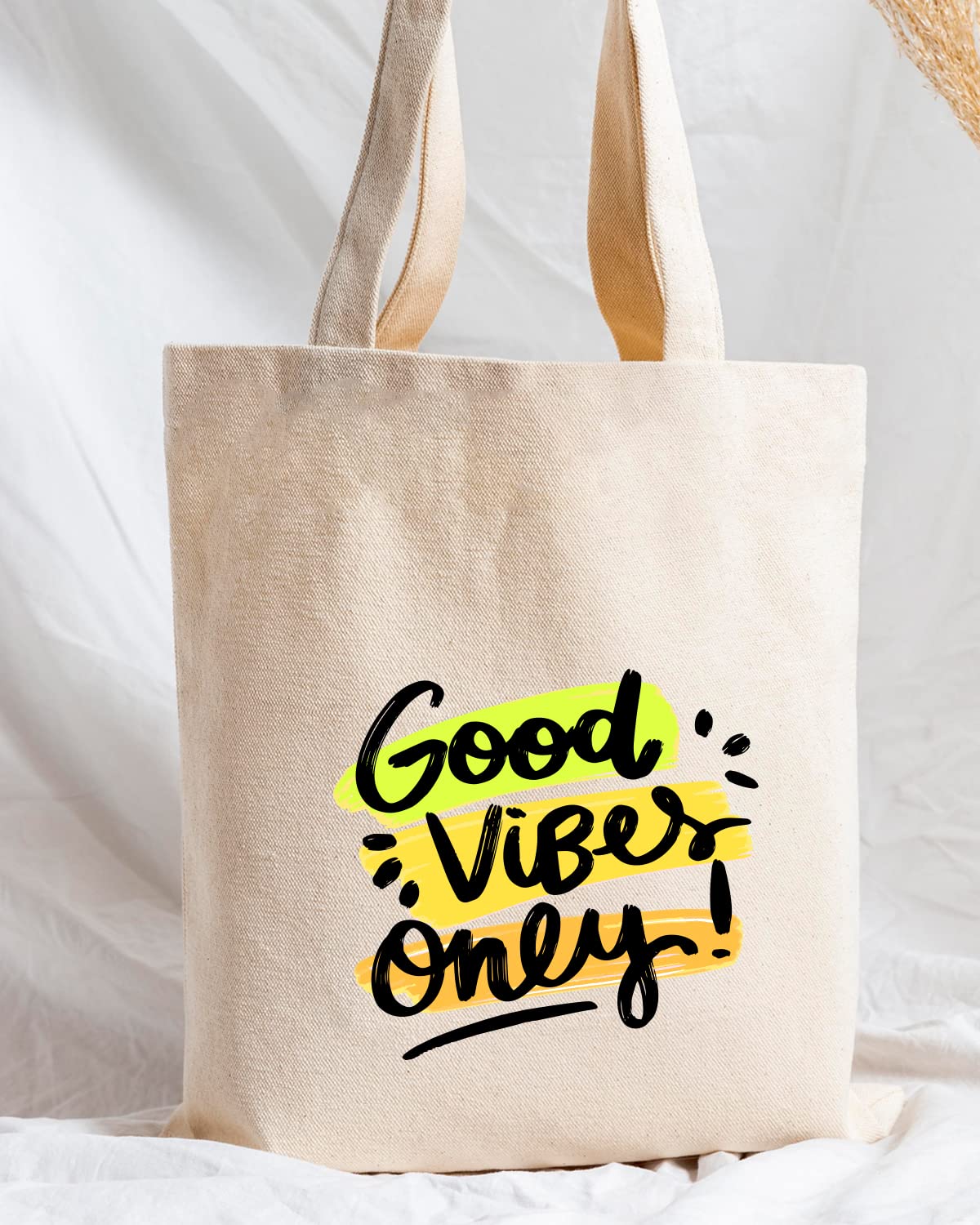 The Pink Magnet Good Vibes Only Tote Bag - Canvas Tote Bag for Women | Printed Multipurpose Cotton Bags | Cute Hand Bag for Girls | Best for College, Travel, Grocery | Reusable Shopping Bag | Eco-Friendly Tote Bag