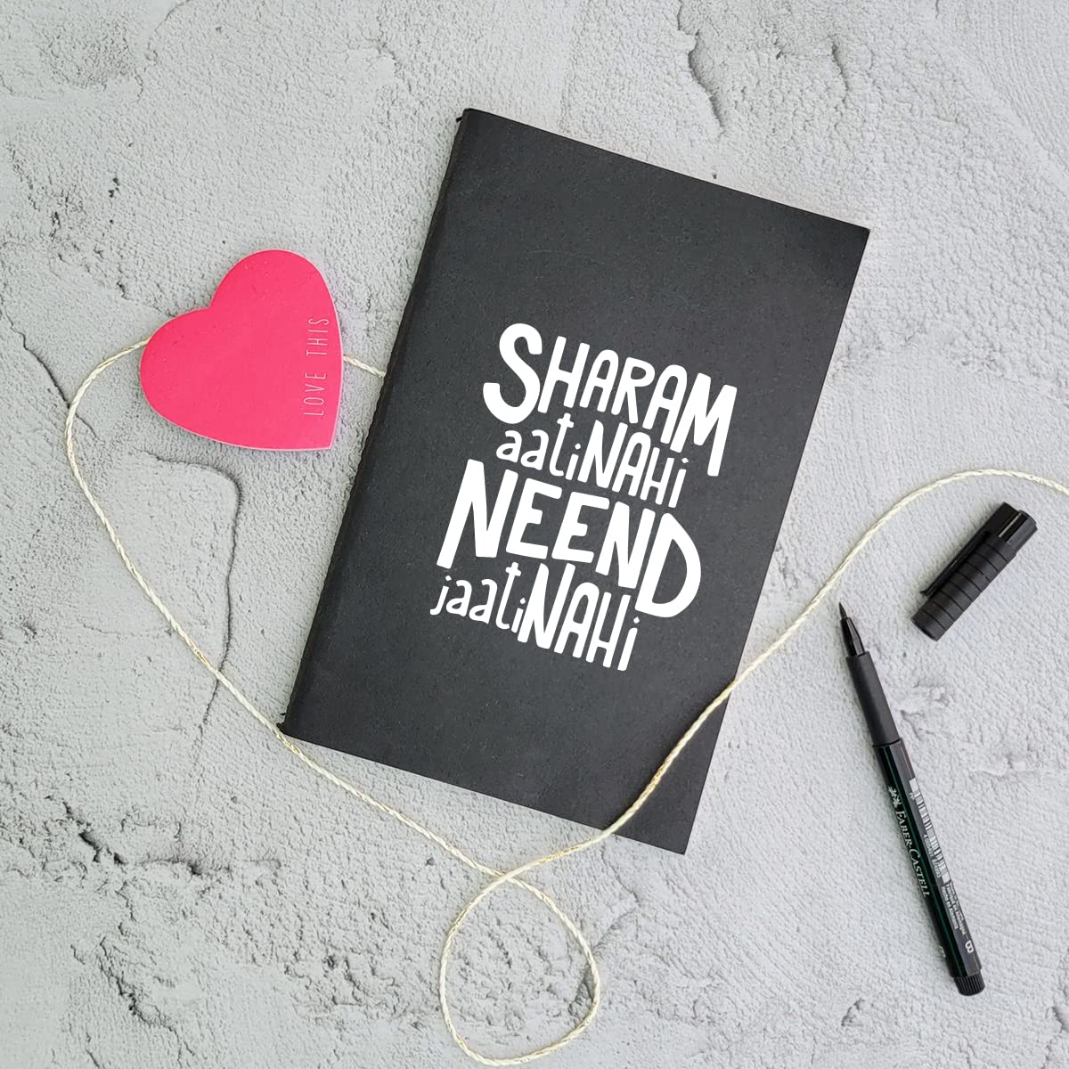 Sharam Aati Nahi - Black A5 Doodle Notebook - Kraft Cover Notebook - A5 - 300 GSM Kraft Cover - Handmade - Unruled - 80 Pages - Natural Shade Pages 120 GSM - Funny Quotes & Quirky, Funky designs