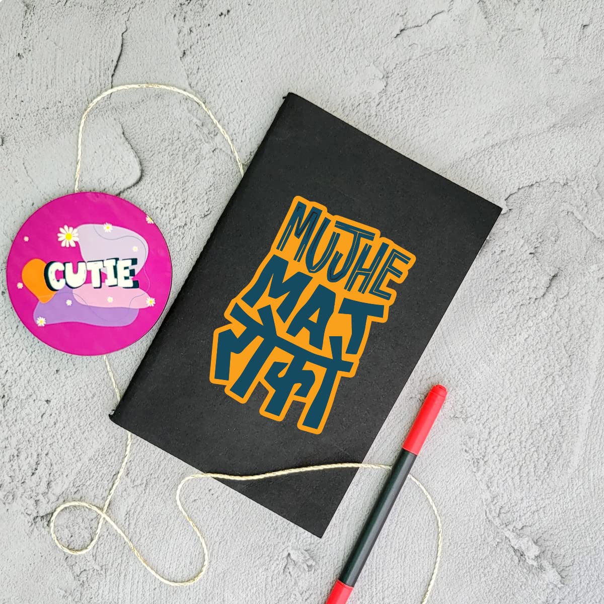 Mujhe Mat Roko - Black A5 Doodle Notebook - Kraft Cover Notebook - A5 - 300 GSM Kraft Cover - Handmade - Unruled - 80 Pages - Natural Shade Pages 120 GSM - Funny Quotes & Quirky, Funky designs