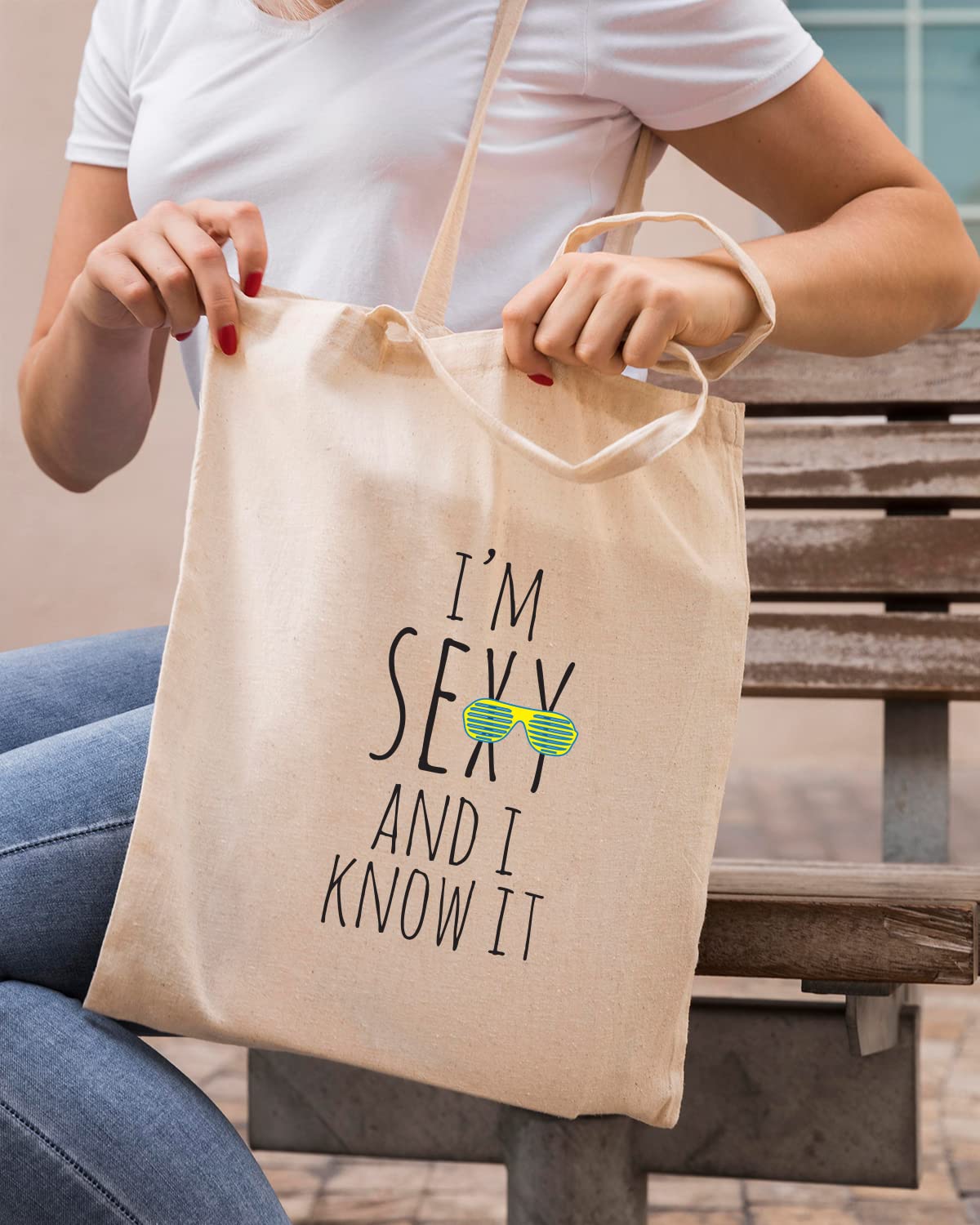 The Pink Magnet I'm Sexy Tote Bag - Canvas Tote Bag for Women | Printed Multipurpose Cotton Bags | Cute Hand Bag for Girls | Best for College, Travel, Grocery | Reusable Shopping Bag | Eco-Friendly Tote Bag