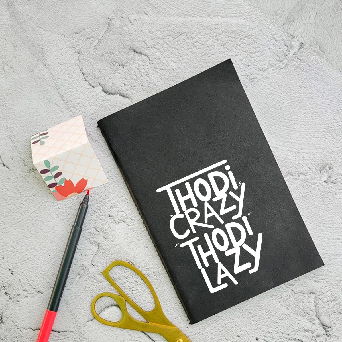 Thoda Crazy Thoda Lazy - Black A5 Doodle Notebook - Kraft Cover Notebook - A5 - 300 GSM Kraft Cover - Handmade - Unruled - 80 Pages - Natural Shade Pages 120 GSM - Funny Quotes & Quirky, Funky designs