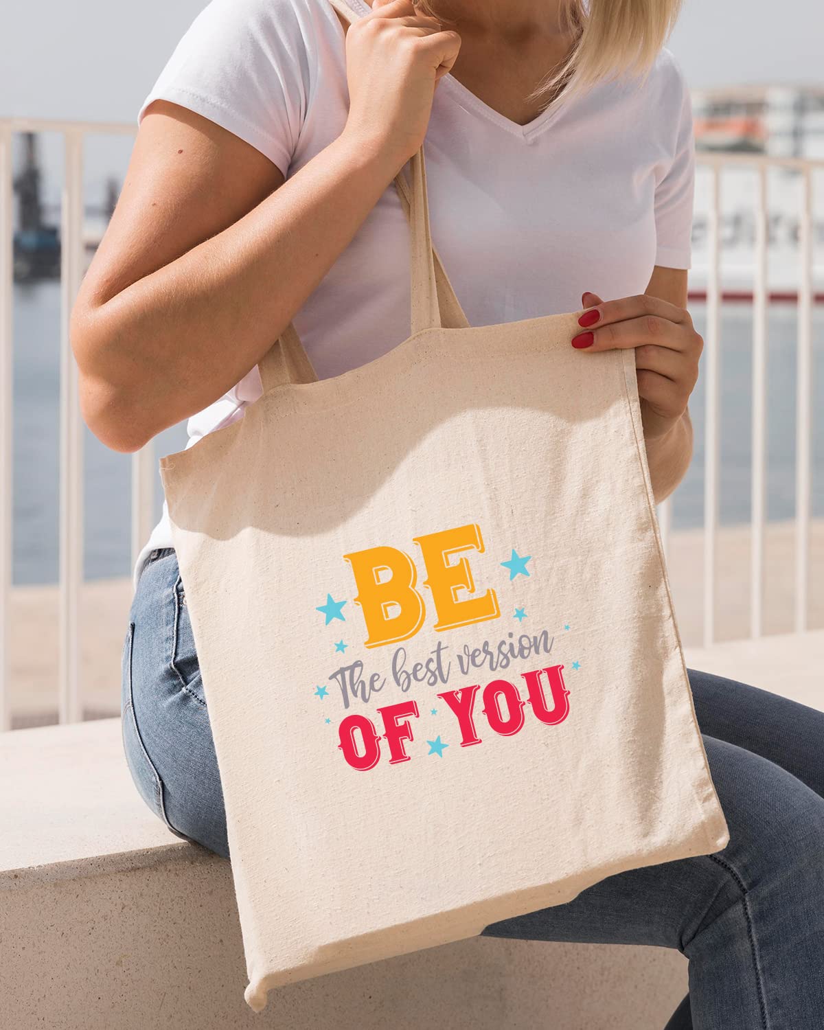 The Pink Magnet Be The Best Version Of You Tote Bag - Canvas Tote Bag for Women | Printed Multipurpose Cotton Bags | Cute Hand Bag for Girls | Best for College, Travel, Grocery | Reusable Shopping Bag | Eco-Friendly Tote Bag