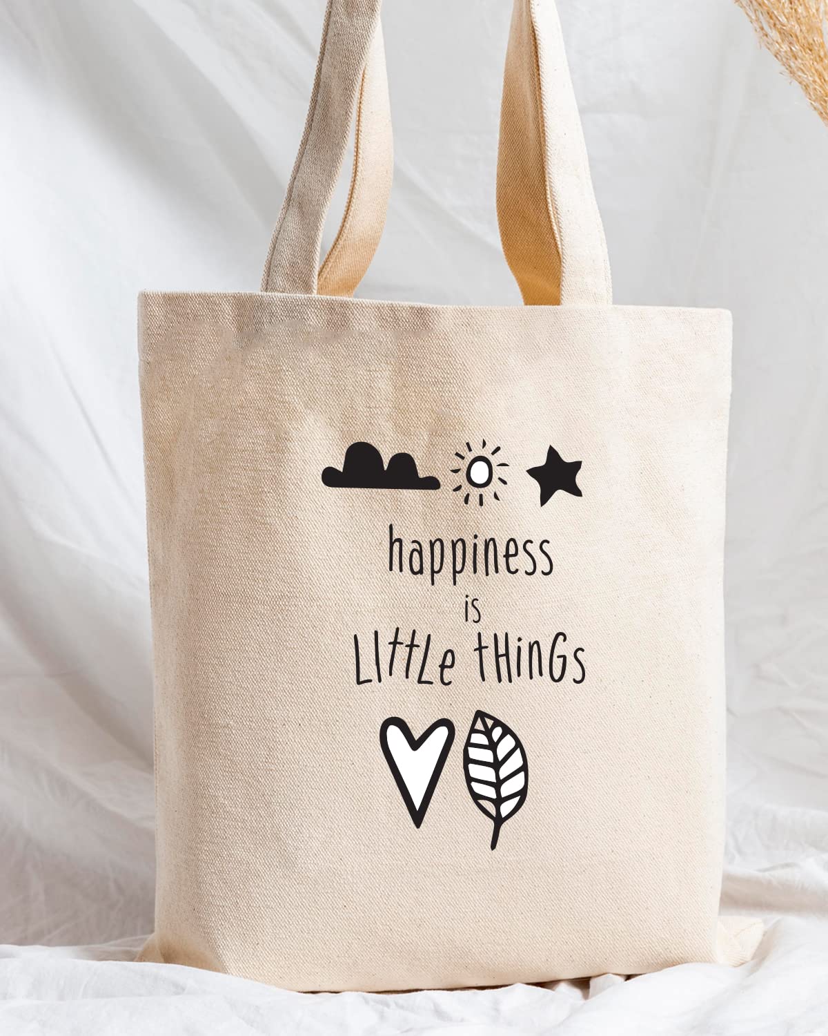 The Pink Magnet Happiness Is Little Things Tote Bag - Canvas Tote Bag for Women | Printed Multipurpose Cotton Bags | Cute Hand Bag for Girls | Best for College, Travel, Grocery | Reusable Shopping Bag