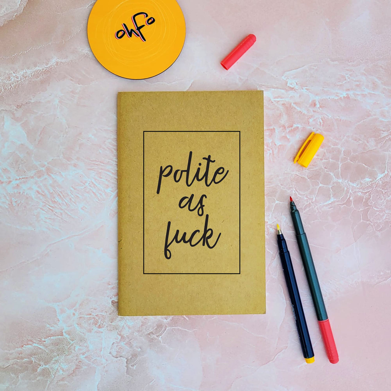 Polite As F**k - Brown A5 Doodle Notebook - Kraft Cover Notebook - A5 - 300 GSM Kraft Cover - Handmade - Unruled - 80 Pages - Natural Shade Pages 120 GSM - Funny Quotes & Quirky, Funky designs