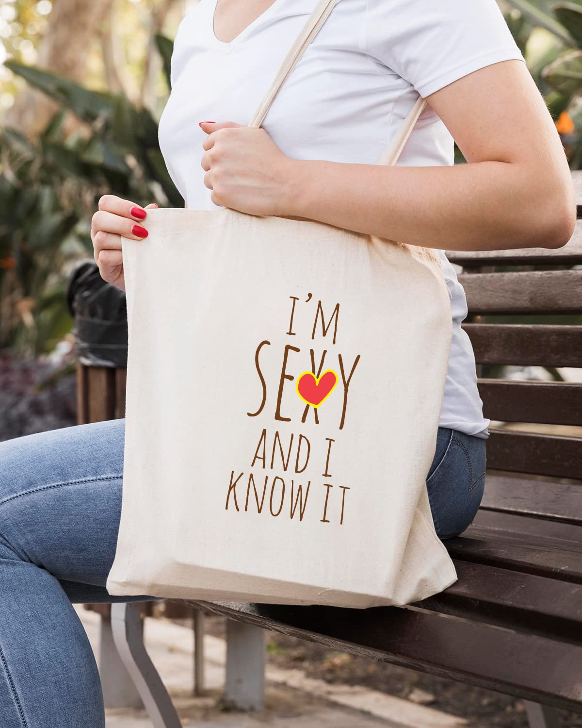 The Pink Magnet I'm Sexy Tote Bag - Canvas Tote Bag for Women | Printed Multipurpose Cotton Bags | Cute Hand Bag for Girls | Best for College, Travel, Grocery | Reusable Shopping Bag | Eco-Friendly Tote Bag