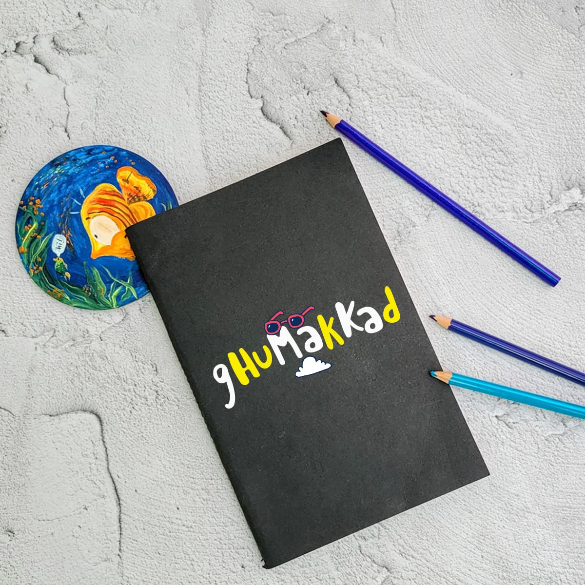 Ghumakkad - Black A5 Doodle Notebook - Kraft Cover Notebook - A5 - 300 GSM Kraft Cover - Handmade - Unruled - 80 Pages - Natural Shade Pages 120 GSM - Funny Quotes & Quirky, Funky designs