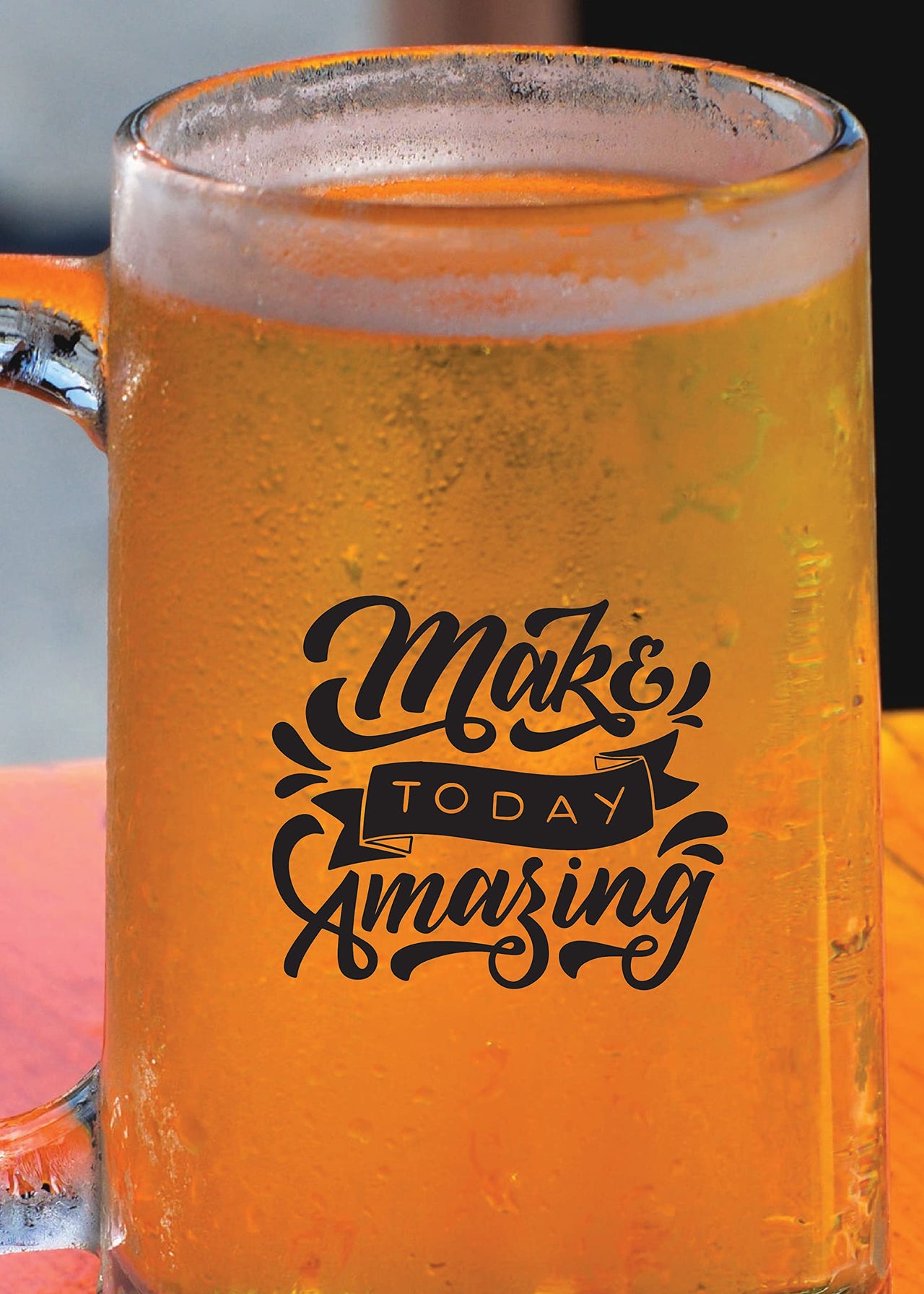 Make Today Amazing - Beer Mug -1 Piece, Clear, 500 ml - Transparent Glass Beer Mug-Printed Beer Mug with Handle
