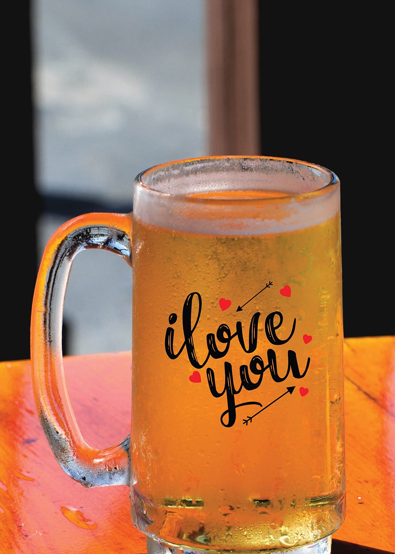I Love You - Beer Mug - 1 Piece, Clear, 500 ml - Transparent Glass Beer Mug - Printed Beer Mug with Handle Gift for Men, Dad, Brother, Wife, Girlfriend