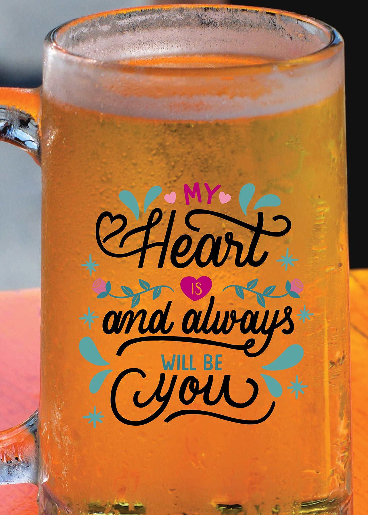 Love Theme - Beer Mug 1 Piece, Clear, 500 ml - Transparent Glass Beer Mug