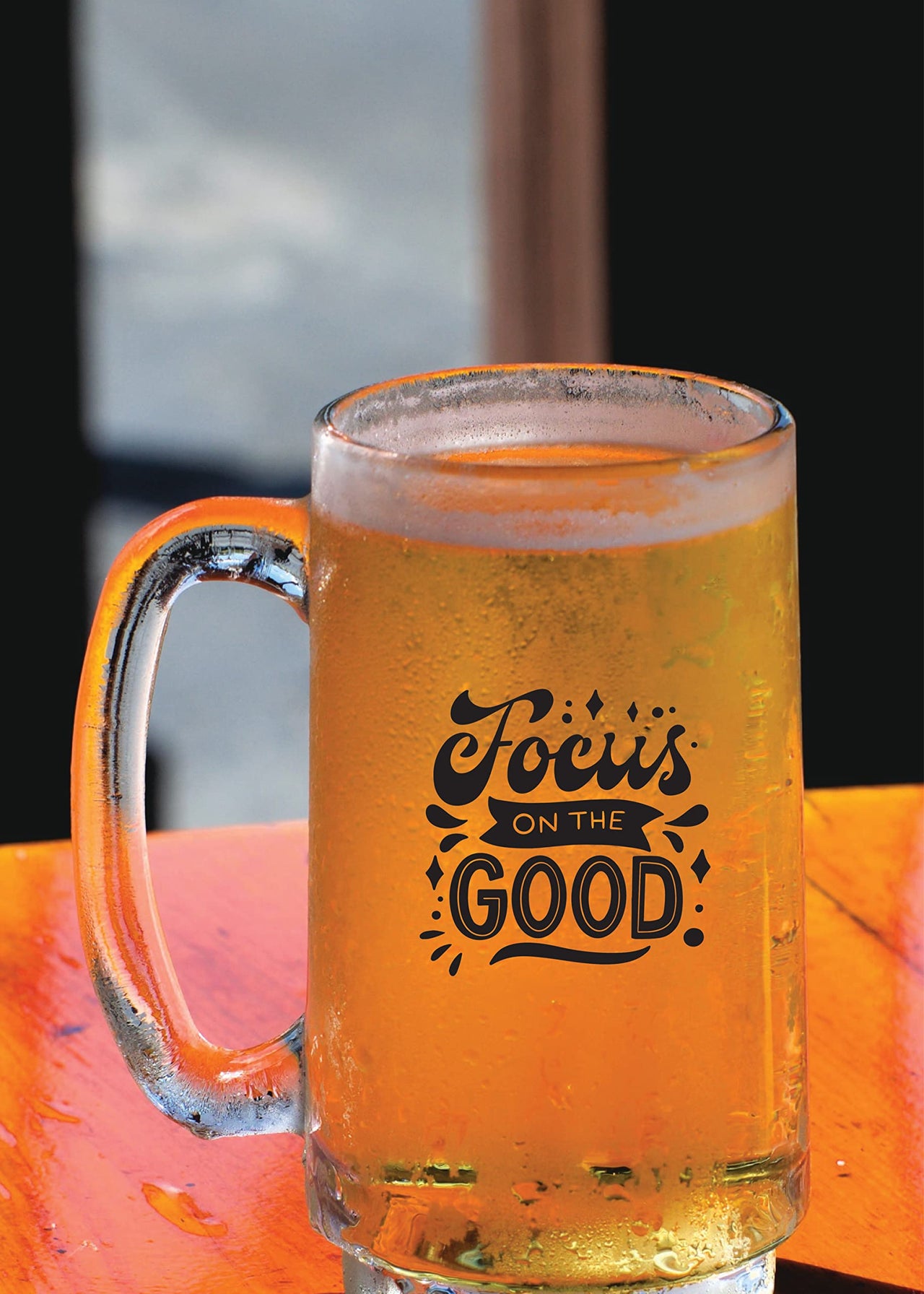 Focus On The Good - Beer Mug - 1 Piece, Clear, 500 ml - Transparent Glass Beer Mug - Printed Beer Mug with Handle Gift for Men, Dad