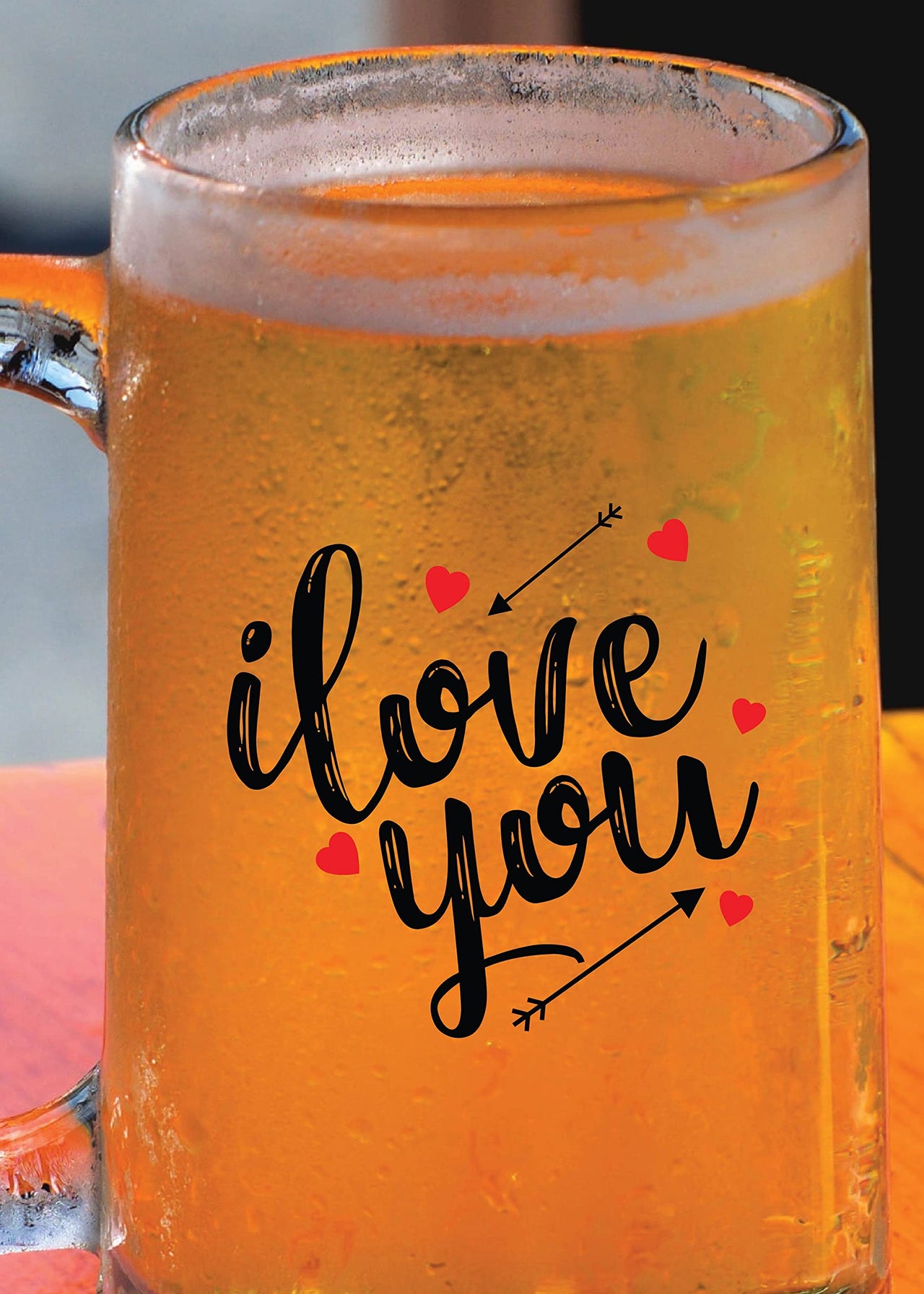 I Love You - Beer Mug - 1 Piece, Clear, 500 ml - Transparent Glass Beer Mug - Printed Beer Mug with Handle Gift for Men, Dad, Brother, Wife, Girlfriend
