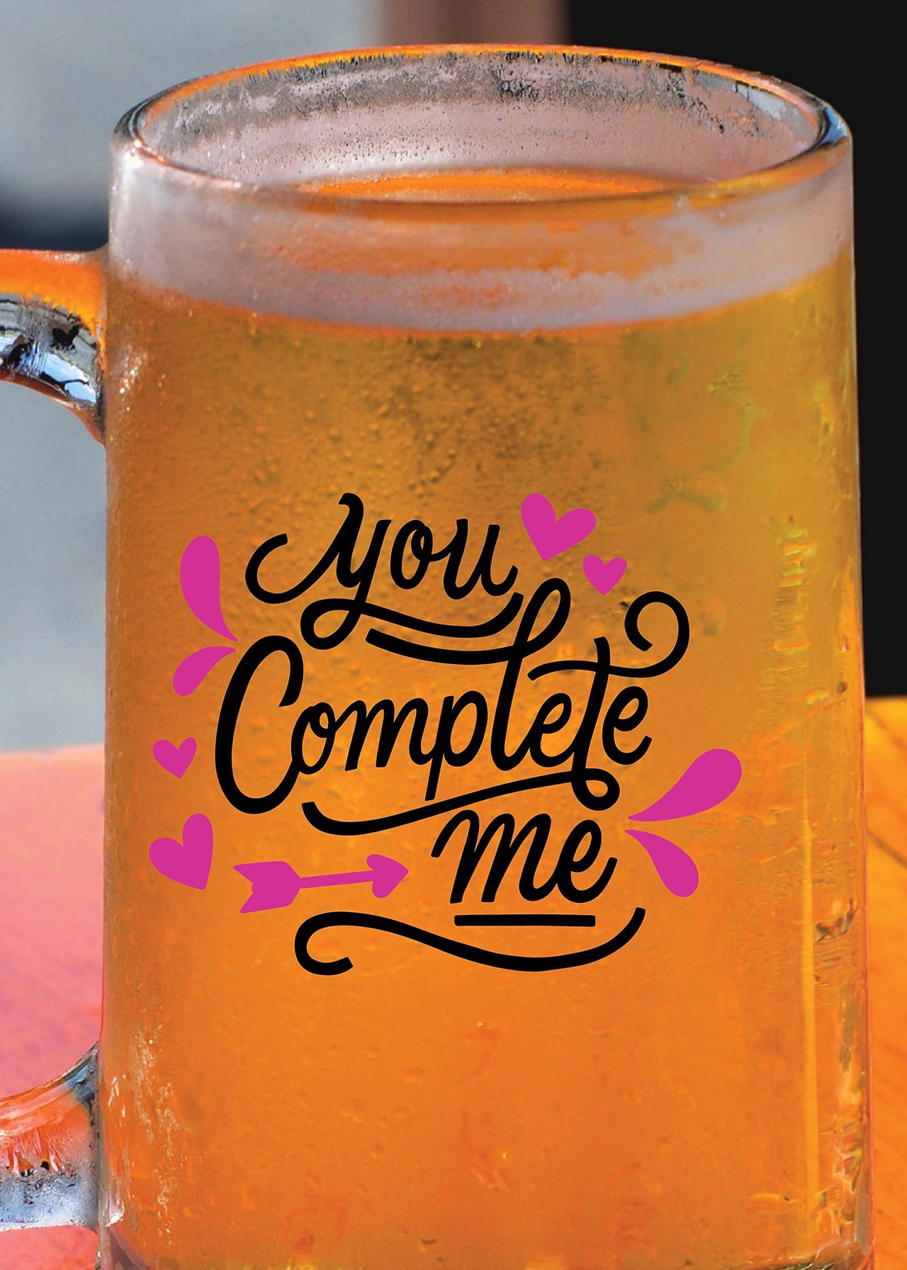 Love Theme -Beer Mug -1 Piece Clear, 500 ml - Transparent Glass Beer Mug - Printed Beer Mug with Handle
