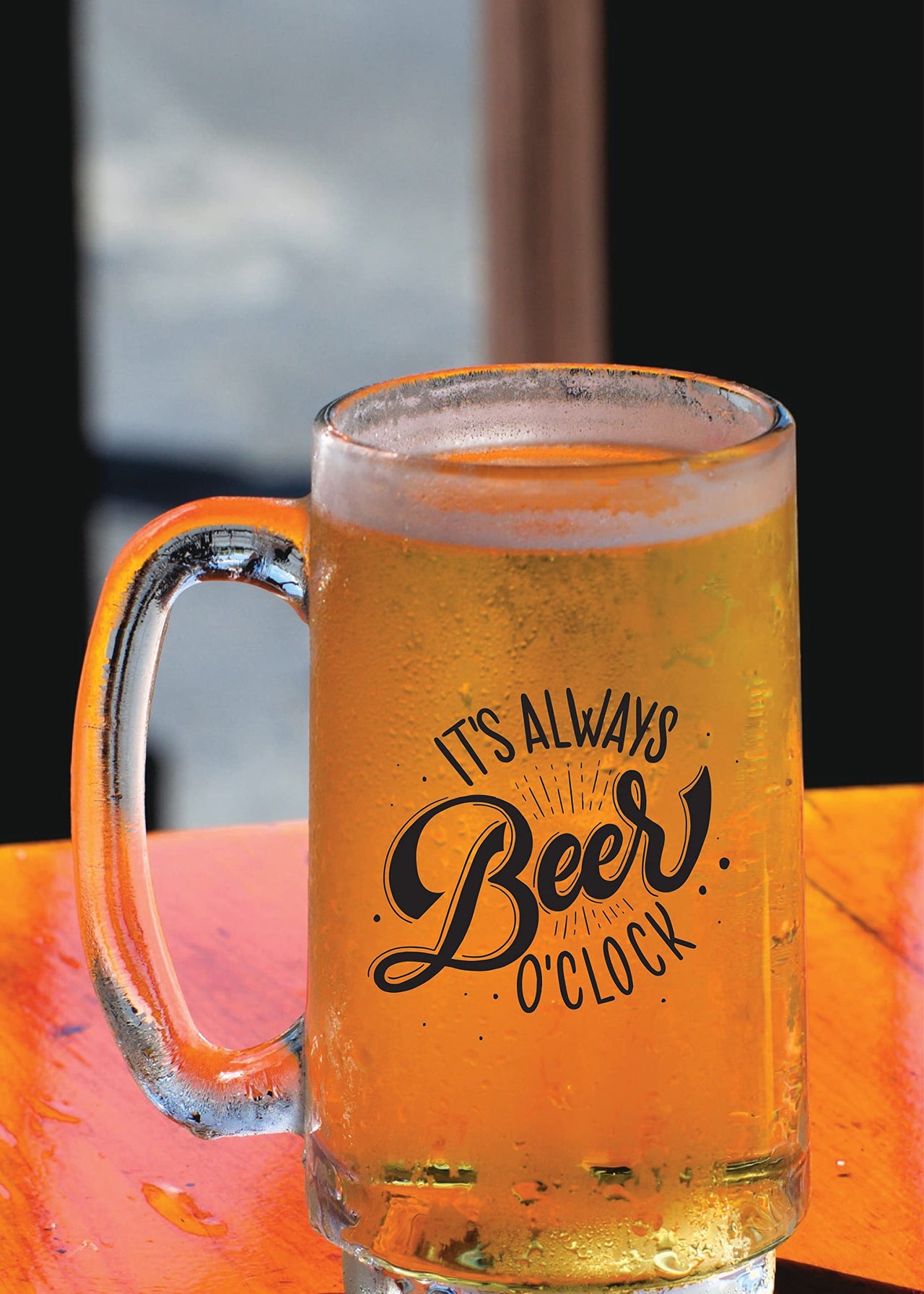 the pink magnet Beer o' Clock Beer Mug 1 Piece, Clear, 500 ml -Transparent Glass Beer Mug - Printed Beer Mug with Handle
