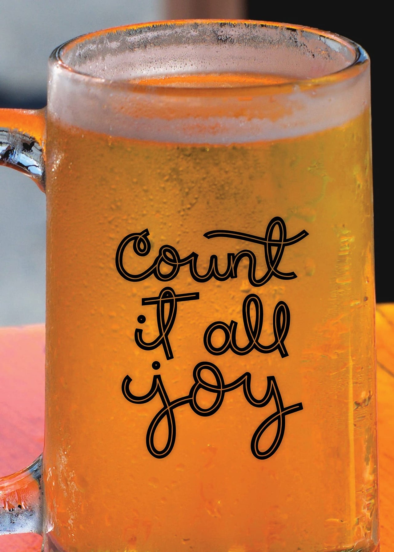 Count It All Joy-Beer Mug -1 Piece Clear, 500 ml -Transparent Glass Beer Mug - Printed Beer Mug with Handle