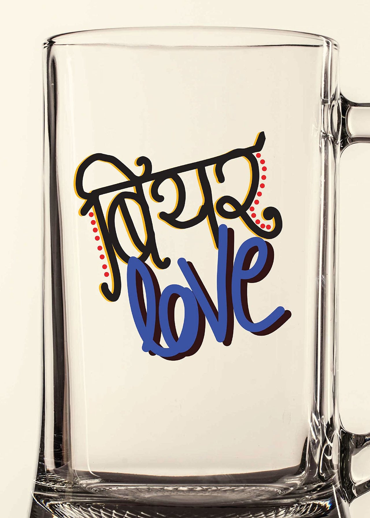 the pink magnet Beer Love - Beer Mug -1 Piece, Clear, 500 ml - Transparent Glass Beer Mug-Printed Beer Mug with Handle Gift for Men