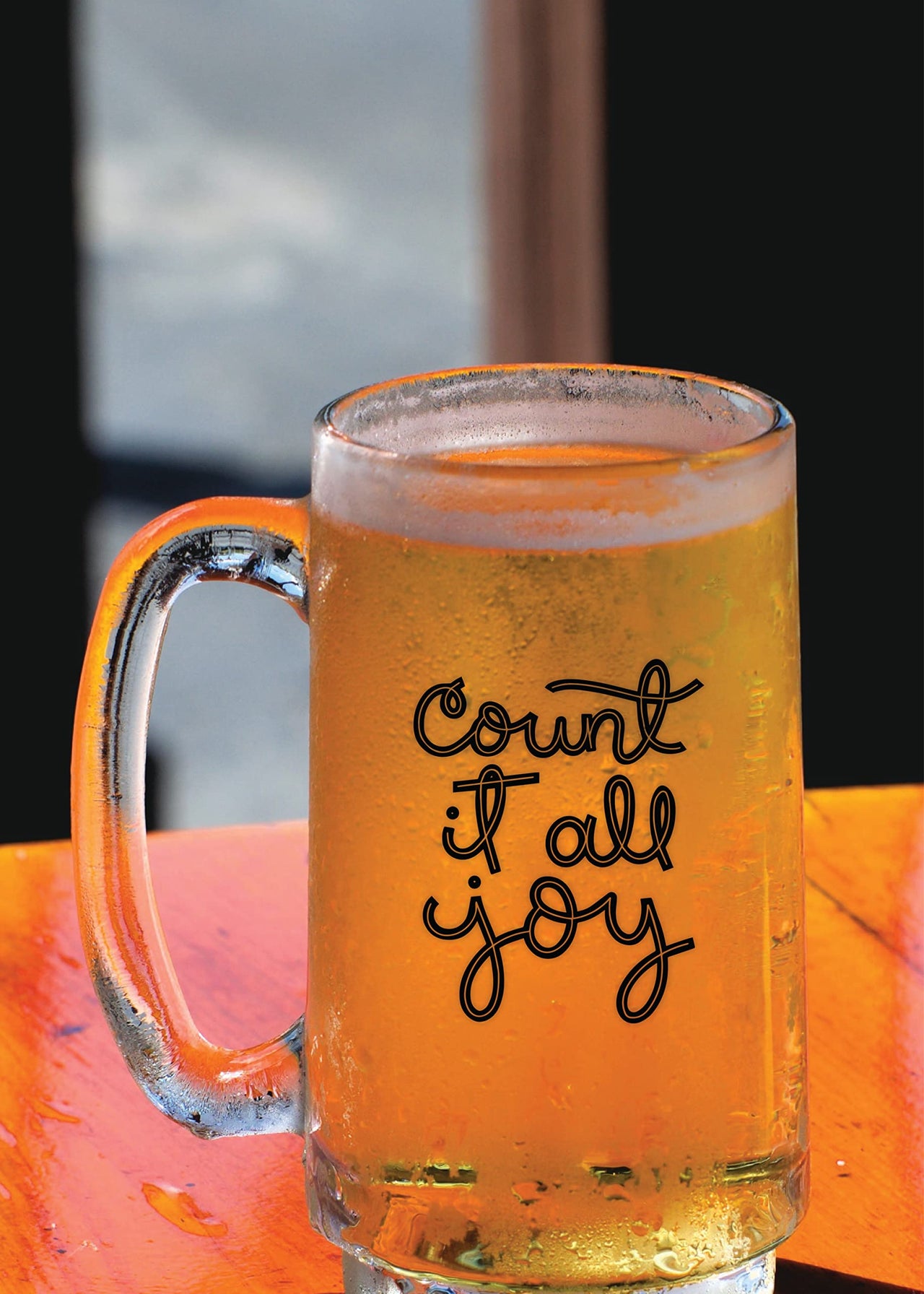 Count It All Joy-Beer Mug -1 Piece Clear, 500 ml -Transparent Glass Beer Mug - Printed Beer Mug with Handle