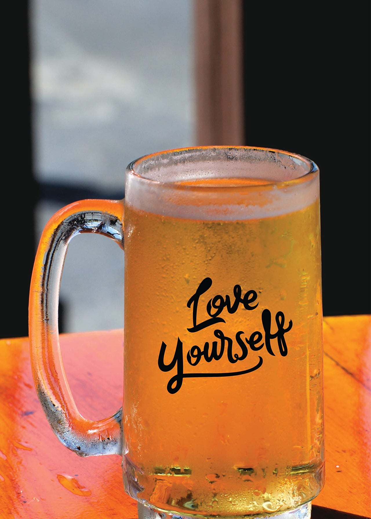 Love Yourself - Beer Mug - 1 Piece, Clear 500 ml -Transparent Glass Beer Mug,Printed Beer Mug with Handle