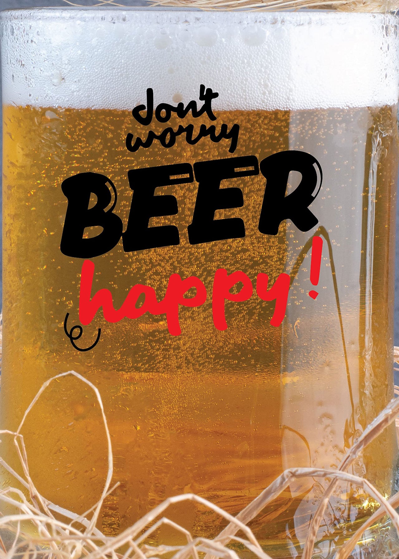 Don’t Worry Beer Happy-Beer Mug -1 Piece, Clear, 500 ml - Transparent Glass Beer Mug-Printed Beer Mug with Handle Gift for Men