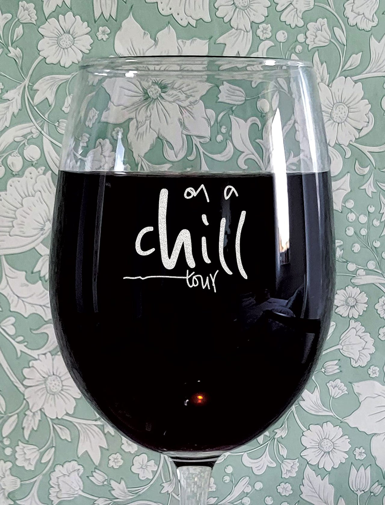 the pink magnet On A Chill Tour - Engraved Wine Glass