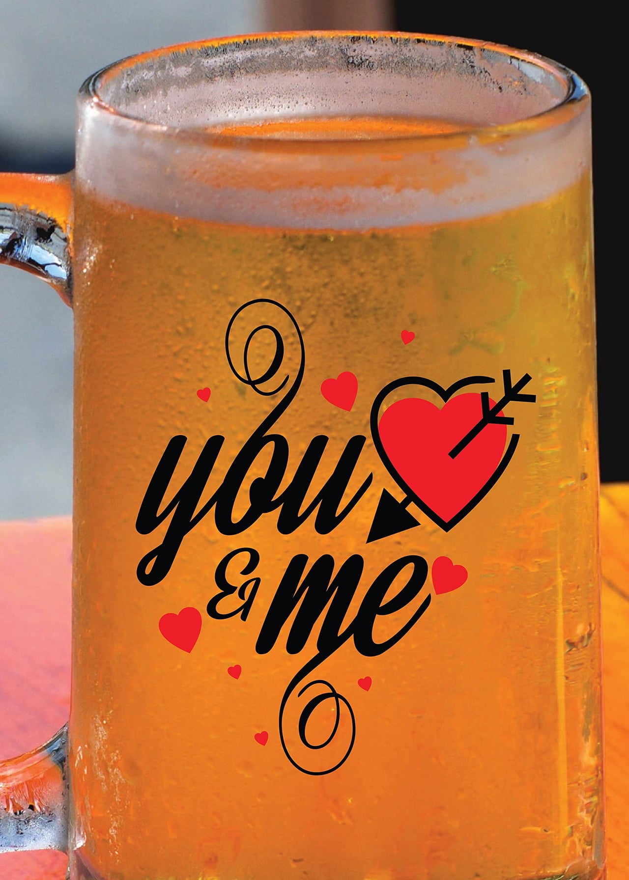 You & Me - Beer Mug - 1 Piece, Clear, 500 ml - Transparent Glass Beer Mug - Printed Beer Mug with Handle Gift for Men, Dad, Brother, Wife