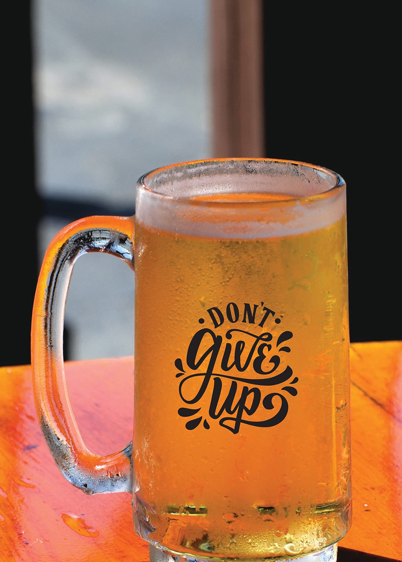 Don't Give Up - Beer Mug -1 Piece, Clear, 500 ml - Transparent Glass Beer Mug - Printed Beer Mug with Handle