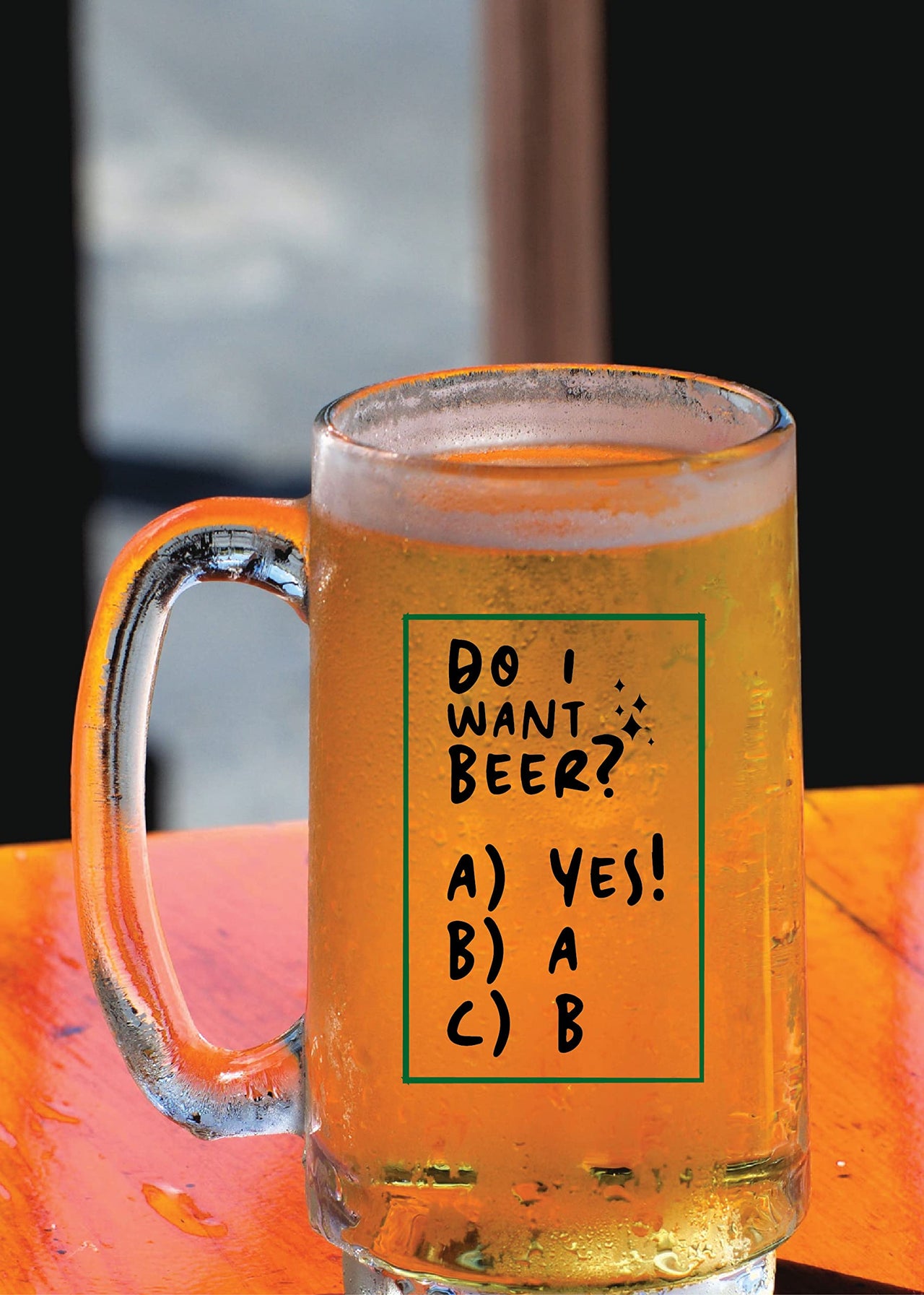 Do I Want Beer -Beer Mug -1Piece, Clear, 500 ml - Transparent Glass Beer Mug- Printed with Handle Gift for Girlfriend