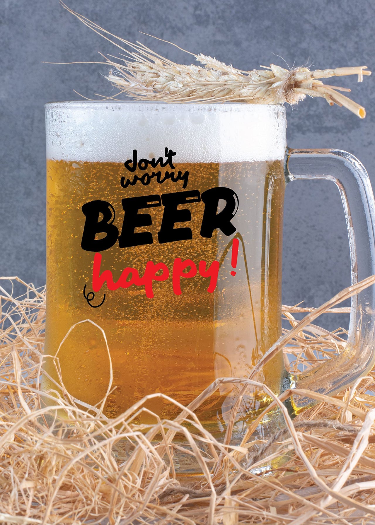 Don’t Worry Beer Happy-Beer Mug -1 Piece, Clear, 500 ml - Transparent Glass Beer Mug-Printed Beer Mug with Handle Gift for Men