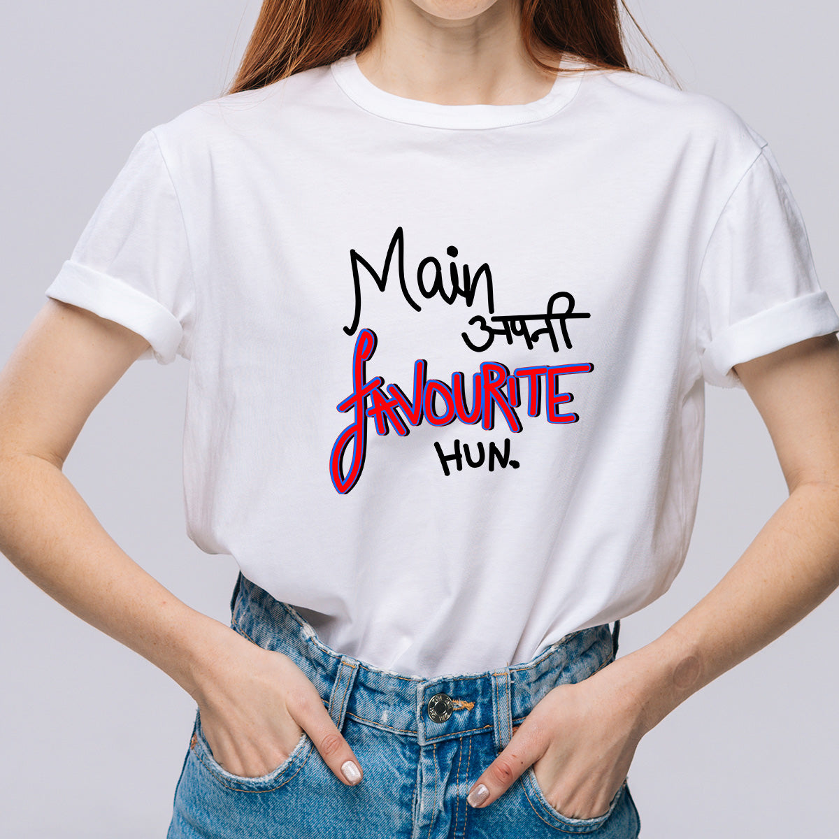 Main Apni Favourite Hun - Printed Cotton T- Shirt - White