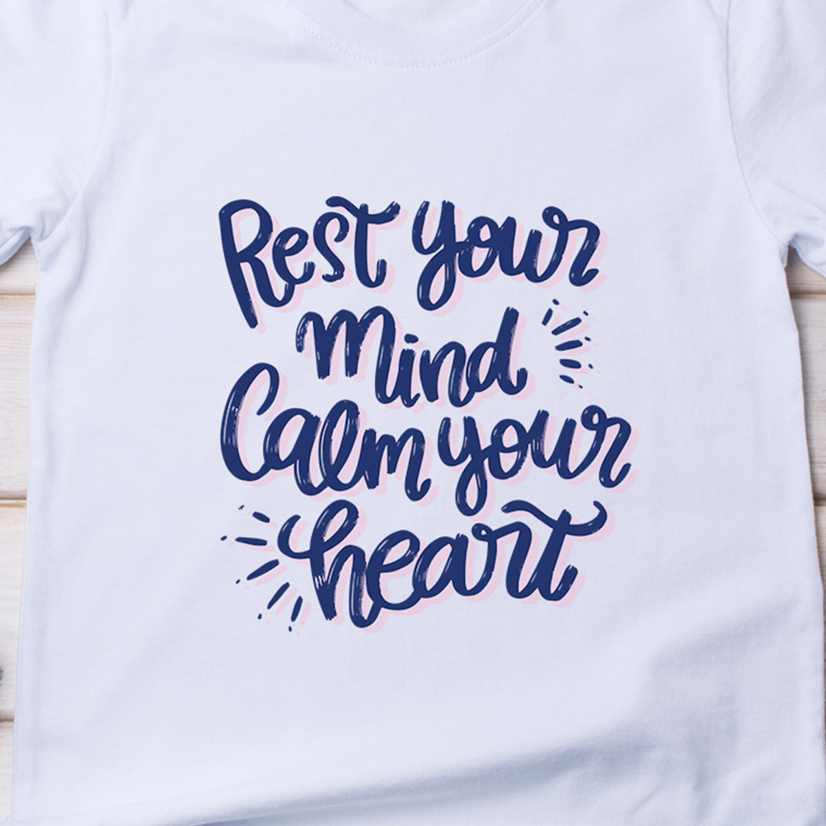 Rest Your Mind Calm Your Heart - Printed Cotton T- Shirt - White