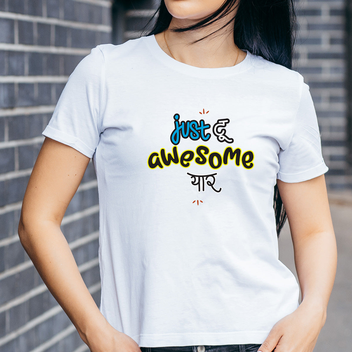 Just Too Awesome Yaar - Printed Cotton T- Shirt - White