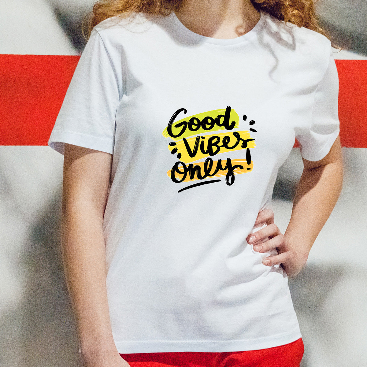 Good Vibes Only - Printed Cotton T- Shirt - White