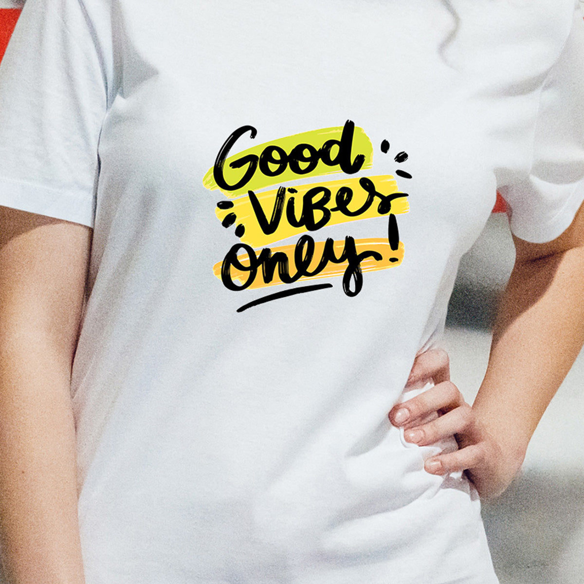 Good Vibes Only - Printed Cotton T- Shirt - White