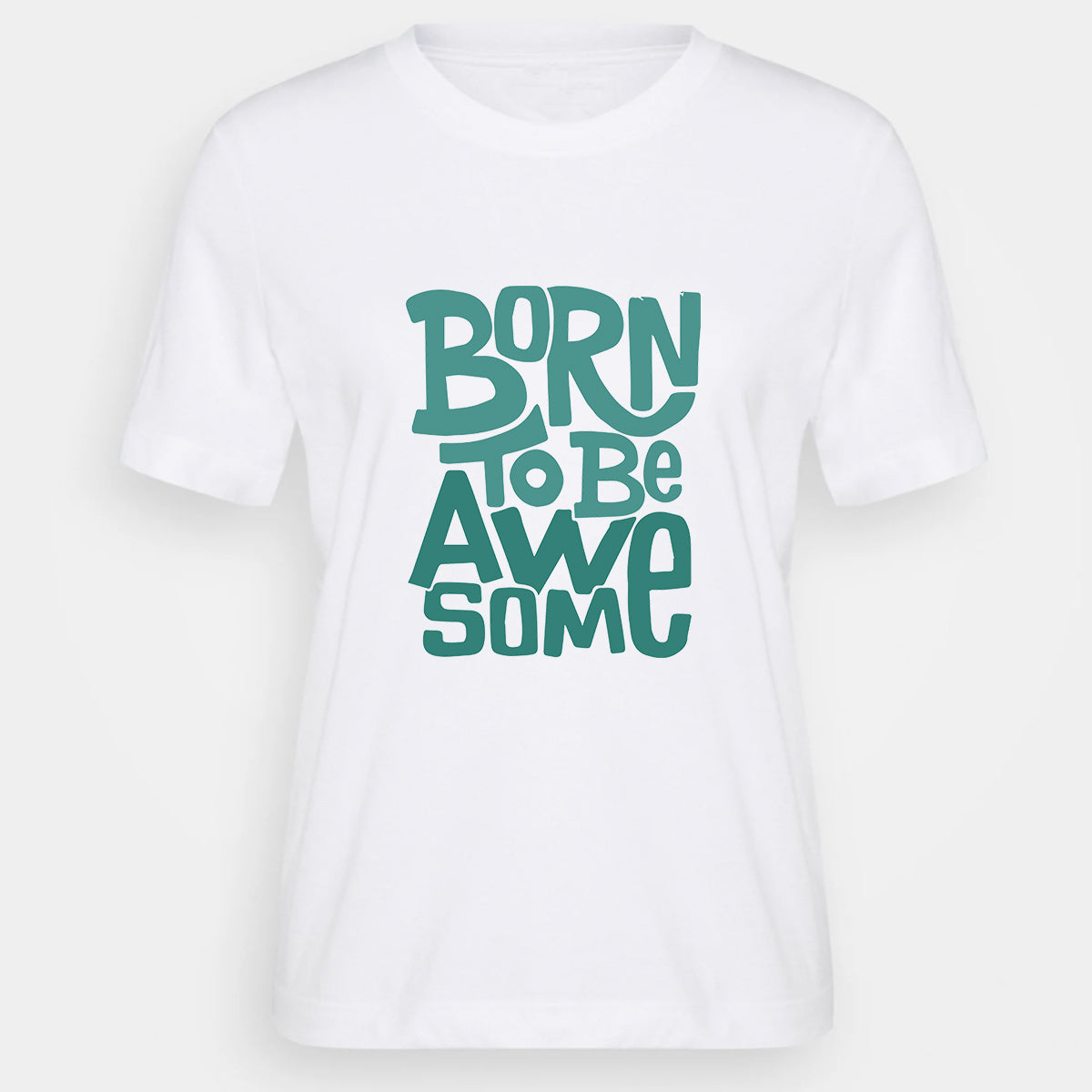 Born To Be Awesome - Printed Cotton T- Shirt - White