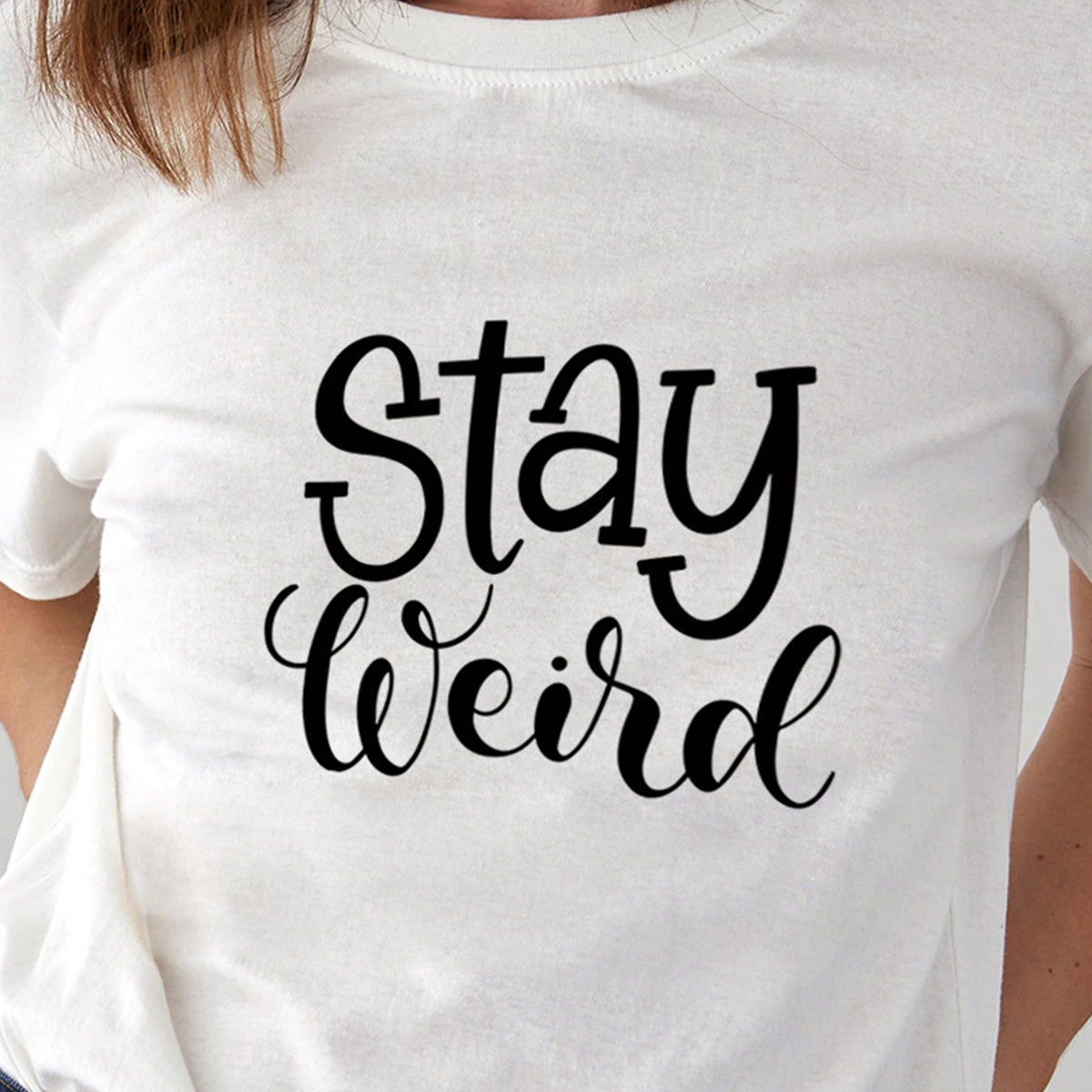 Stay Weird - Printed Cotton T- Shirt - White